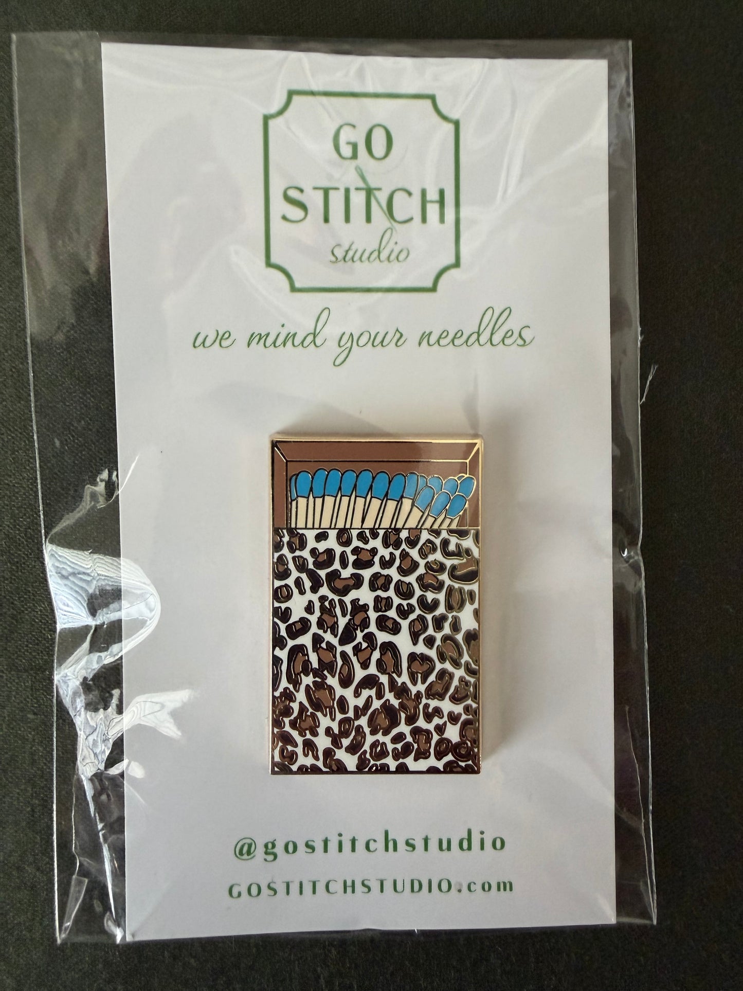 Blue Leopard Print Matchbox Needleminder