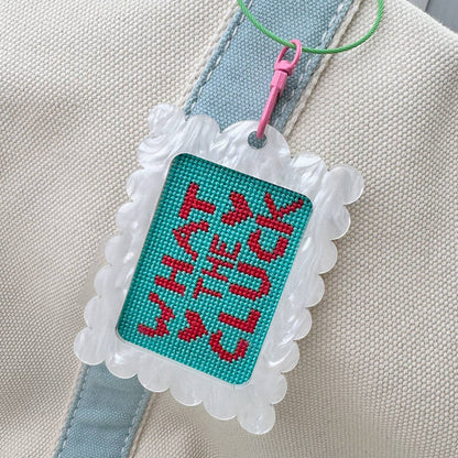 Bag Tag: Large Scallop Rectangle: Pearl White