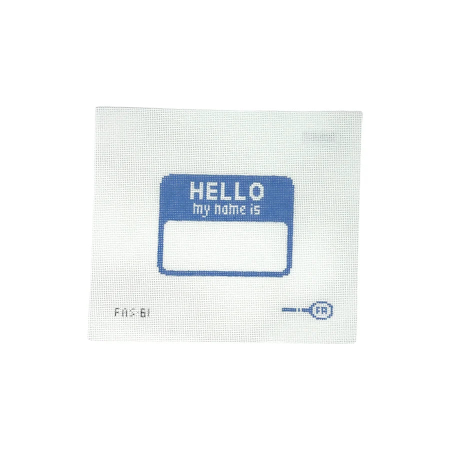 "Hello My Name Is" Needlepoint Canvas in Blue